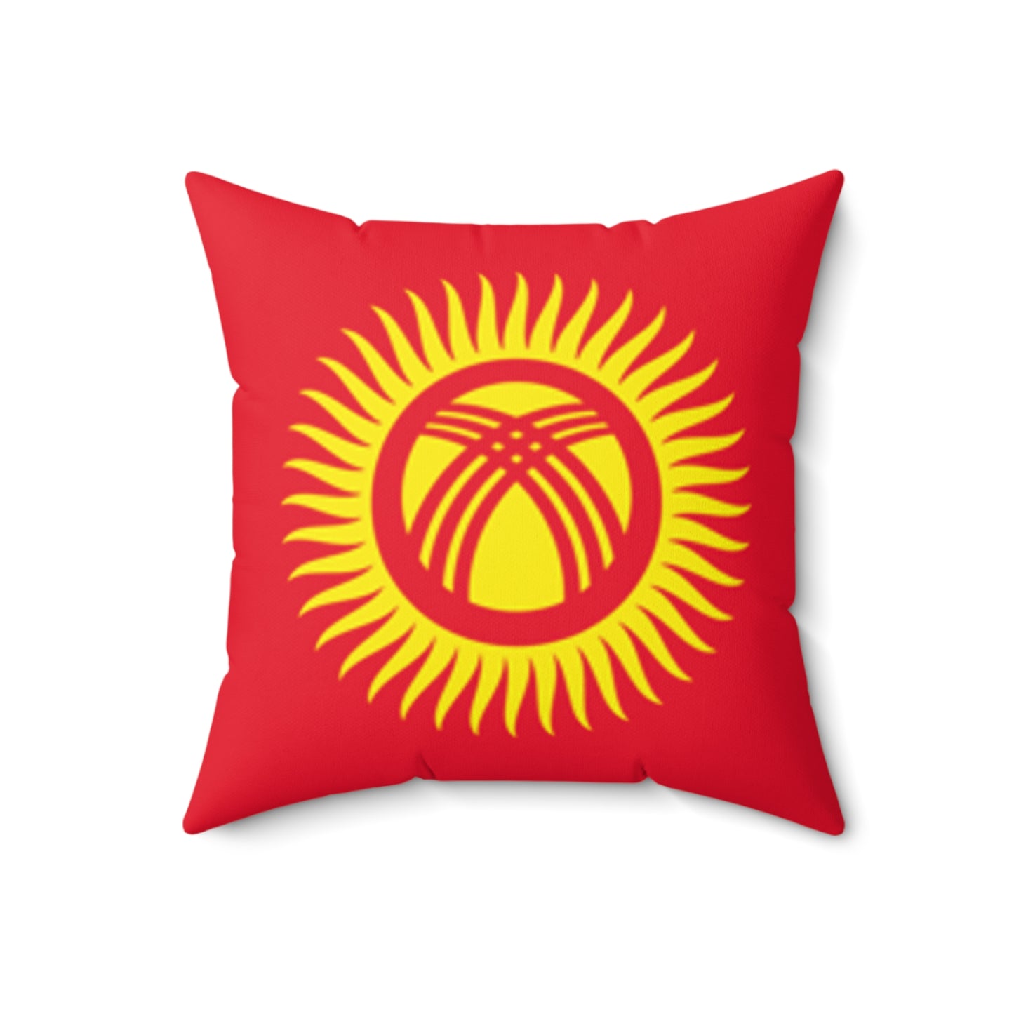 Kyrgyzstan Flag Design Square Pillow - Bold Red Home Decor Accent