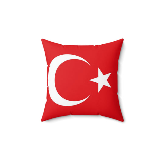 Turkish Flag Square Pillow – Red Polyester Cushion for Home Décor & Holidays