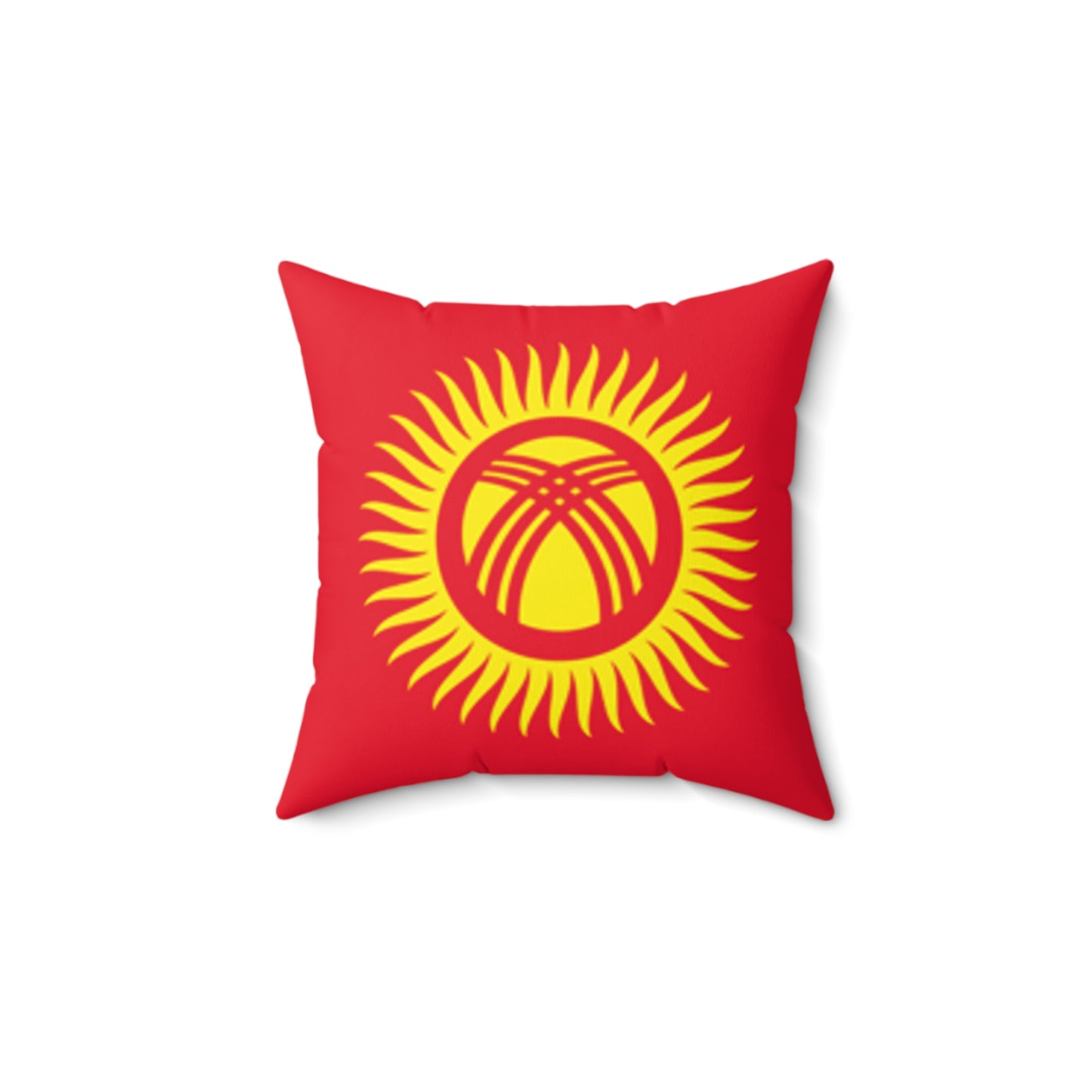 Kyrgyzstan Flag Design Square Pillow - Bold Red Home Decor Accent