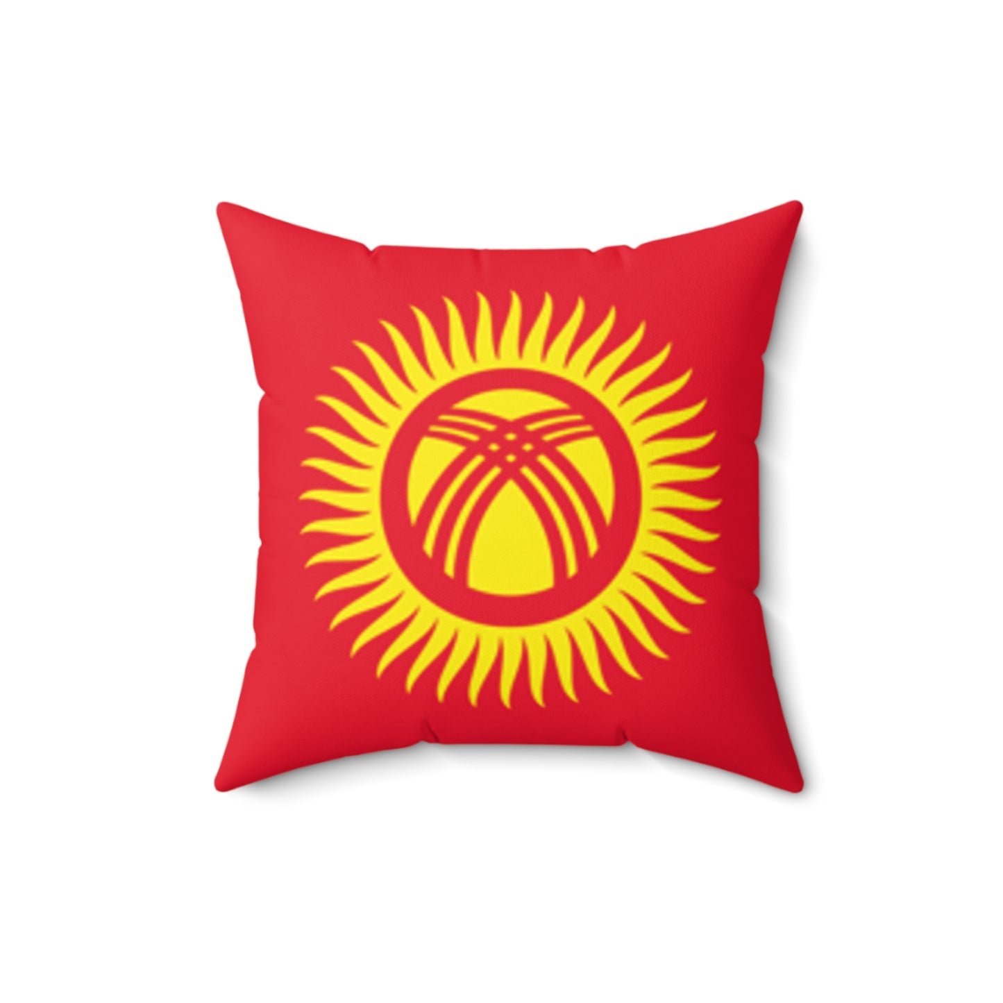 Kyrgyzstan Flag Design Square Pillow - Bold Red Home Decor Accent