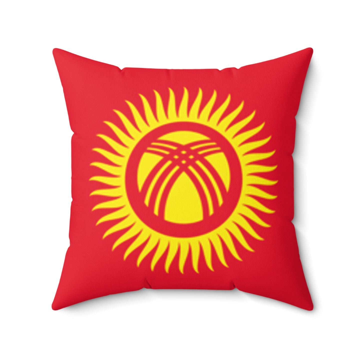 Kyrgyzstan Flag Design Square Pillow - Bold Red Home Decor Accent